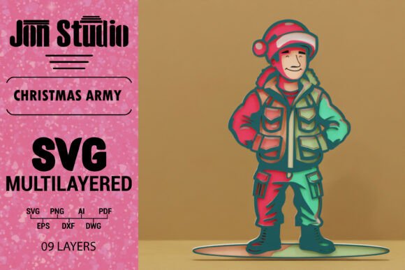 3D Christmas Soldier Multilayered SVG