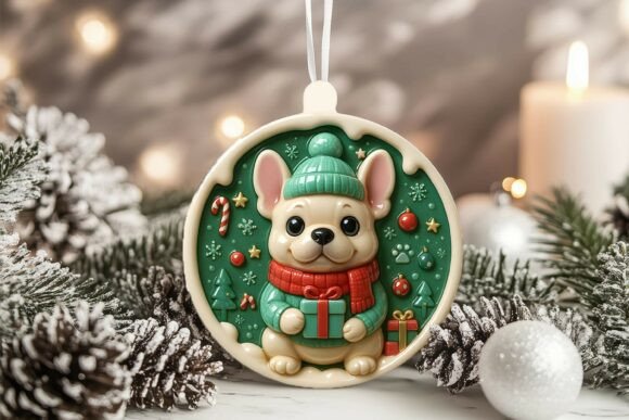 3D French Bulldog Dog Xmas Ornament