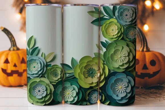 3D Green Paper Flowers 20oz Tumbler Wrap