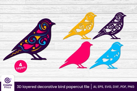 3D Layered Decorative Bird Papercut SVG