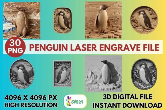 3D Penguin Laser Engrave File: Premium Designs