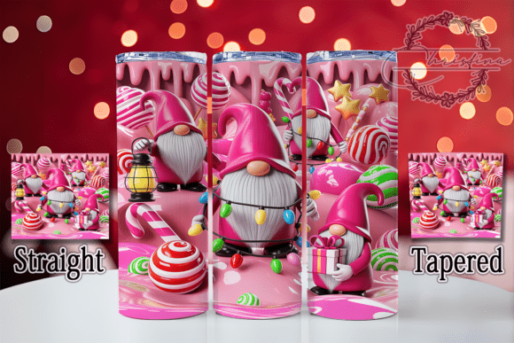 3D Pink Christmas Gnomes Tumbler Design