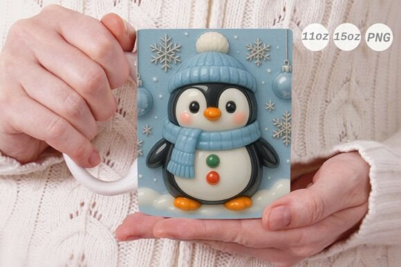 3D Porcelain Penguin Xmas Mug Wrap: A Festive Digital Download for Creators