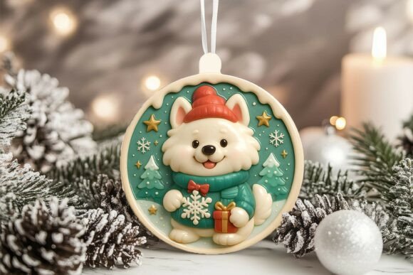 3D Porcelain Samoyed Dog Xmas Ornament: A Digital Asset for Creative Workflows