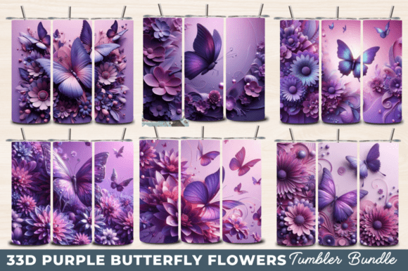 3D Purple Butterfly Flower Tumbler Wrap: Elevating Drinkware with Nature-Inspired Art