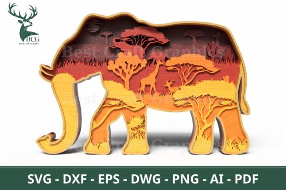 Bringing the African Savanna to Life with a 3D Layered Elephant SVG Safari Scene