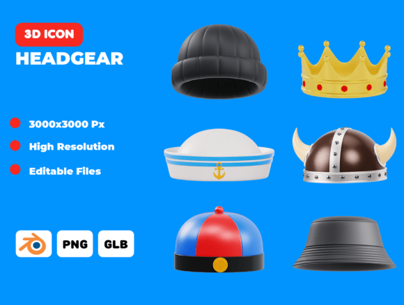 Headgear 3D Icon Pack for Modern Design