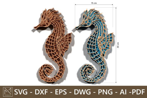 Layered Seahorse 3D SVG Wall Decor