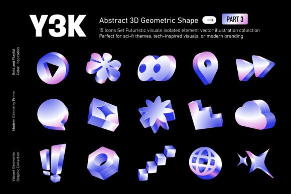 Modern Abstract 3D Y3K Geometric Icons