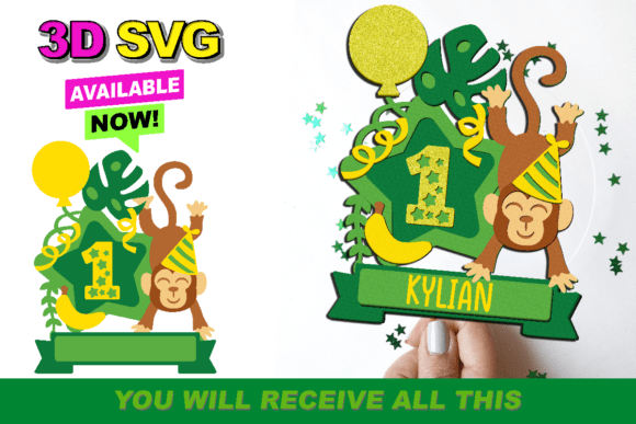 Monkey Cake Topper 3D SVG: Premium Design Assets