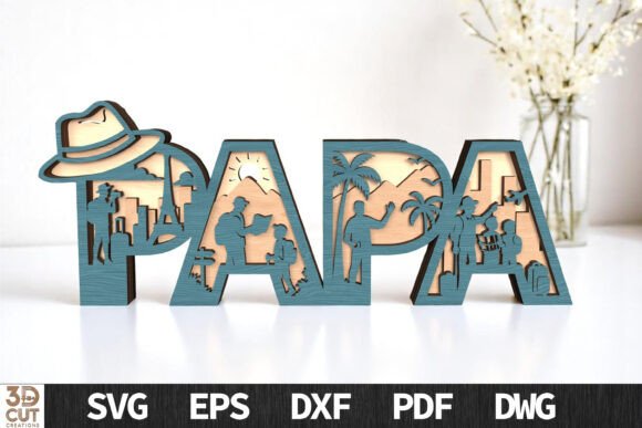Papa 3D Travel Theme Layered Sign Design Assets